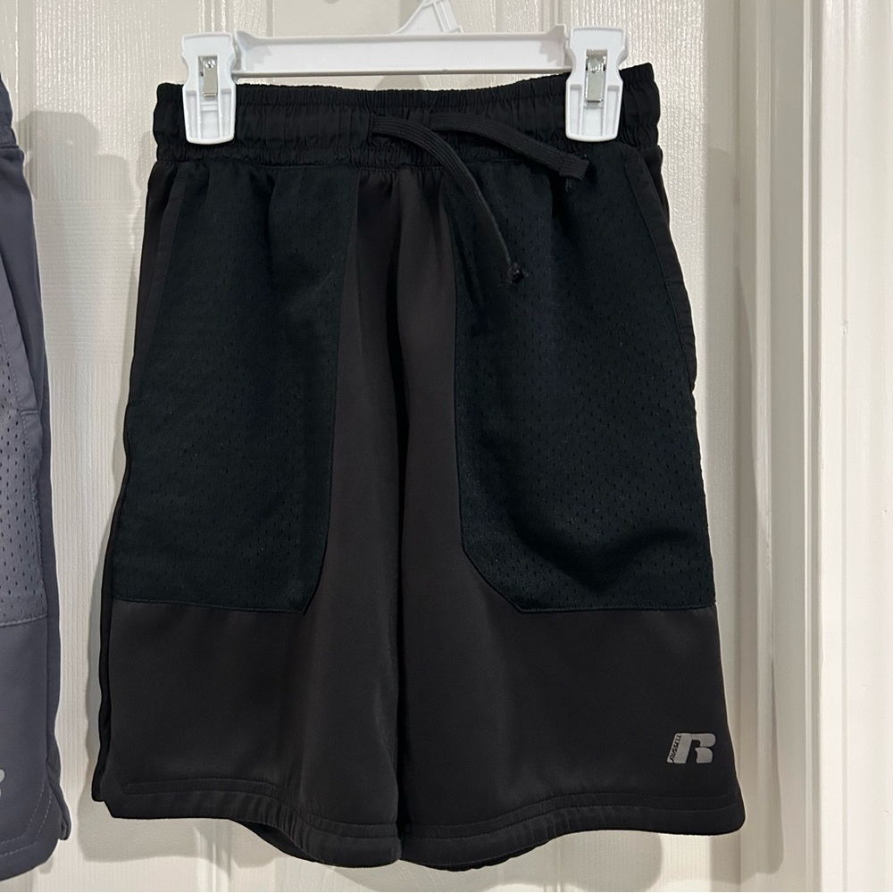Russell Youth Boys Athletic Activewear Shorts Set Sz L 10/12 Black Gray Pockets - Picture 6 of 15